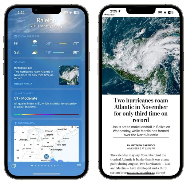 宁夏苹果14维修分享iPhone 14手机如何看天气时顺带看新闻 